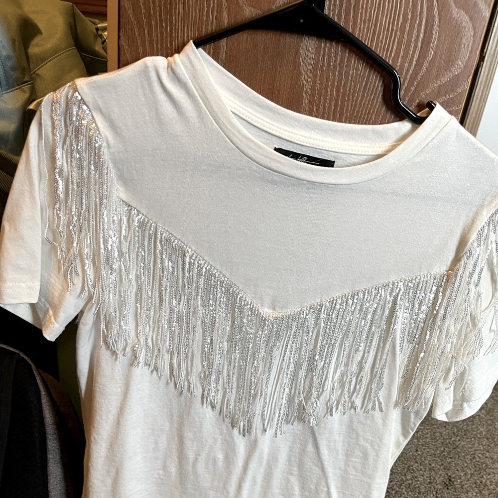 Brand new, never worn white fringe t-shirt